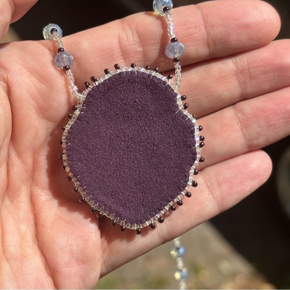 Amethyst Owl Bead Embroidered Crystal Necklace - Picture 10 of 13